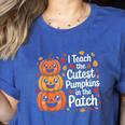 i Teach The Cutest Pumpkins In The Patch Teacher Halloween Women's Heather T-Shirt Heather True Royal