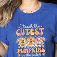 I Teach The Cutest Pumpkins In The Patch Teacher Retro Women's Heather T-Shirt Heather True Royal