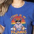 I Teach In My Pajamas Teacher Sunset Bear Retro Women's Heather T-Shirt Heather True Royal