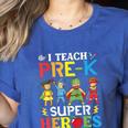 I Teach Pre-K Superheroes Students Teacher Back To School Women's Heather T-Shirt Heather True Royal I Teach Pre-K Superheroes Students Teacher Back To School Women's Heather T-Shirt Heather True Royal