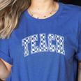 Teach Teacher Checkered First Day Of School Back To School Women's Heather T-Shirt Heather True Royal Teach Teacher Checkered First Day Of School Back To School Women's Heather T-Shirt Heather True Royal