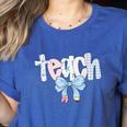 Teach Teacher Coquette Bow Pencil Back To School First Day Women's Heather T-Shirt Heather True Royal Teach Teacher Coquette Bow Pencil Back To School First Day Women's Heather T-Shirt Heather True Royal