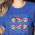 Teach Teacher Dia De Los Muertos Day Of The Dead Sugar Skull Women's Heather T-Shirt Heather True Royal
