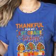 Teach Thanksgiving Teacher Thankful For My 1st Grade Turkeys Women's Heather T-Shirt Heather True Royal Teach Thanksgiving Teacher Thankful For My 1st Grade Turkeys Women's Heather T-Shirt Heather True Royal