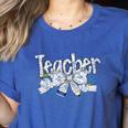 Teacher Blue Chinoiserie Coquette Bow Heart Teacher Life Women's Heather T-Shirt Heather True Royal