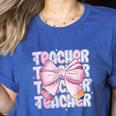 Teacher Bow Pencil Flowers Teacher Back To School Women's Heather T-Shirt Heather True Royal Teacher Bow Pencil Flowers Teacher Back To School Women's Heather T-Shirt Heather True Royal