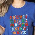 Teacher Christmas Alphabet Back To School Holiday Learning Women's Heather T-Shirt Heather True Royal Teacher Christmas Alphabet Back To School Holiday Learning Women's Heather T-Shirt Heather True Royal