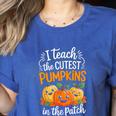 Teacher Halloween Pre-K Teacher Kindergarten Cutest Pumpkins Women's Heather T-Shirt Heather True Royal Teacher Halloween Pre-K Teacher Kindergarten Cutest Pumpkins Women's Heather T-Shirt Heather True Royal