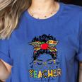 Teacher Life Messy Bun Glasses Leopard Sunflower Women's Heather T-Shirt Heather True Royal Teacher Life Messy Bun Glasses Leopard Sunflower Women's Heather T-Shirt Heather True Royal