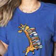 Teacher Shirt Giraffe Holding Books Bookworm Librarian Women's Heather T-Shirt Heather True Royal Teacher Shirt Giraffe Holding Books Bookworm Librarian Women's Heather T-Shirt Heather True Royal