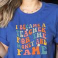 Teachers I Became A Teacher For The Money And Fame Men Women Women's Heather T-Shirt Heather True Royal