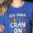 Teacher's Get Your Cray On Dabbing Crayons Women's Heather T-Shirt Heather True Royal Teacher's Get Your Cray On Dabbing Crayons Women's Heather T-Shirt Heather True Royal