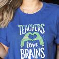 Teachers Love Brains Halloween Costume Trick Treat Zombie Women's Heather T-Shirt Heather True Royal