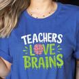 Teachers Love Brains Halloween Teacher Zombie Women's Heather T-Shirt Heather True Royal