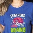 Teachers Love Brains Skeleton Halloween Teacher Funny Women's Heather T-Shirt Heather True Royal Teachers Love Brains Skeleton Halloween Teacher Funny Women's Heather T-Shirt Heather True Royal