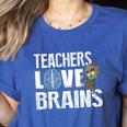 Teachers Love Brains Zombie Halloween Hilarious Women's Heather T-Shirt Heather True Royal