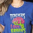 Teachers Love Brains Zombie Teacher Halloween Zombies Women's Heather T-Shirt Heather True Royal