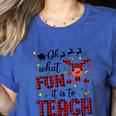 Teachers Oh What Fun It Is To Teach Cute Red Plaid Reindeer Women's Heather T-Shirt Heather True Royal