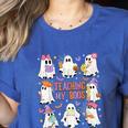 Teaching My Boos Teacher Cute Ghost Groovy Teacher Halloween Women's Heather T-Shirt Heather True Royal