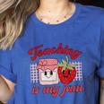 Teaching Is My Jam Cute Strawberry For Women Teachers Women's Heather T-Shirt Heather True Royal