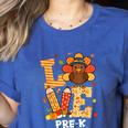 Thanksgiving Love Pre-K Teacher Turkey Autumn Fall For Men Women Girls Kids Women's Heather T-Shirt Heather True Royal