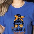 Thanksgiving Shirt Teacher Women Messy Bun Thankful Teacher Women's Heather T-Shirt Heather True Royal Thanksgiving Shirt Teacher Women Messy Bun Thankful Teacher Women's Heather T-Shirt Heather True Royal