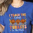 Thanksgiving Teacher I Teach The Cutest Turkeys In The Flock Women's Heather T-Shirt Heather True Royal Thanksgiving Teacher I Teach The Cutest Turkeys In The Flock Women's Heather T-Shirt Heather True Royal