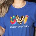 Tie Dye Hippie Peace Love Teach Teacher Appreciation Women's Heather T-Shirt Heather True Royal Tie Dye Hippie Peace Love Teach Teacher Appreciation Women's Heather T-Shirt Heather True Royal
