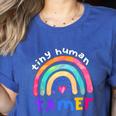 Tiny Human Tamer Watercolor Rainbow Daycare Teacher Women's Heather T-Shirt Heather True Royal Tiny Human Tamer Watercolor Rainbow Daycare Teacher Women's Heather T-Shirt Heather True Royal