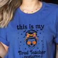 This Is My Tired Teacher Costume Skull Halloween Messy Bun Women's Heather T-Shirt Heather True Royal This Is My Tired Teacher Costume Skull Halloween Messy Bun Women's Heather T-Shirt Heather True Royal
