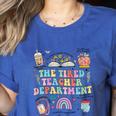 The Tired Teachers Department Retro Groovy Back To School Women's Heather T-Shirt Heather True Royal The Tired Teachers Department Retro Groovy Back To School Women's Heather T-Shirt Heather True Royal