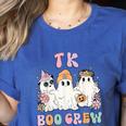 TK Boo Crew Retro Groovy Halloween Floral Ghost TK Teacher Women's Heather T-Shirt Heather True Royal TK Boo Crew Retro Groovy Halloween Floral Ghost TK Teacher Women's Heather T-Shirt Heather True Royal