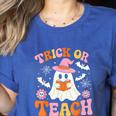 Trick Or Teach Cute Floral Ghost Teacher Halloween Costume Women's Heather T-Shirt Heather True Royal