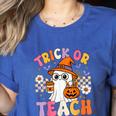 Trick Or Teach Cute Ghost Coffee Pumpkins Halloween Teacher Women's Heather T-Shirt Heather True Royal Trick Or Teach Cute Ghost Coffee Pumpkins Halloween Teacher Women's Heather T-Shirt Heather True Royal