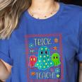 Trick Or Teach Neon Ghost Flower Teacher Spooky Halloween Women's Heather T-Shirt Heather True Royal