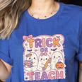 Trick Or Teach Retro Halloween Teacher Look Women's Heather T-Shirt Heather True Royal Trick Or Teach Retro Halloween Teacher Look Women's Heather T-Shirt Heather True Royal