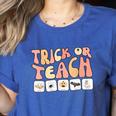 Trick Or Teach With Symbols Special Education Teacher Spooky Women's Heather T-Shirt Heather True Royal Trick Or Teach With Symbols Special Education Teacher Spooky Women's Heather T-Shirt Heather True Royal