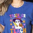 Trick Or Teach Teacher Ghost Teaching Fun Halloween Teacher Women's Heather T-Shirt Heather True Royal