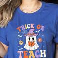 Trick Or Teach Teacher Groovy Ghost Halloween Teacher Women's Heather T-Shirt Heather True Royal Trick Or Teach Teacher Groovy Ghost Halloween Teacher Women's Heather T-Shirt Heather True Royal