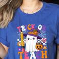 Trick Or Teach Teacher Pencil Ghost Halloween Teacher Women's Heather T-Shirt Heather True Royal Trick Or Teach Teacher Pencil Ghost Halloween Teacher Women's Heather T-Shirt Heather True Royal