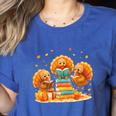 Turkey Read Books Reading Fall Thanksgiving Teacher Women's Heather T-Shirt Heather True Royal