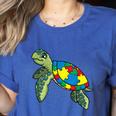 Turtle Puzzle Pieces For Autism Awareness Kids Women Teacher Women's Heather T-Shirt Heather True Royal