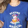 Unicorn Teacher Reading Is Magical Book Women's Heather T-Shirt Heather True Royal