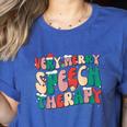 Verry Merry Speech Language Pathologist Teacher Christmas Women's Heather T-Shirt Heather True Royal Verry Merry Speech Language Pathologist Teacher Christmas Women's Heather T-Shirt Heather True Royal