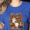 Vintage Ghost Book Reading Pumpkin Gothic Halloween Teachers Women's Heather T-Shirt Heather True Royal Vintage Ghost Book Reading Pumpkin Gothic Halloween Teachers Women's Heather T-Shirt Heather True Royal