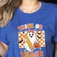 Vintage Teacher Shirt Women Trick Or Teach Halloween Women's Heather T-Shirt Heather True Royal Vintage Teacher Shirt Women Trick Or Teach Halloween Women's Heather T-Shirt Heather True Royal