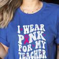 I Wear Pink For My Teacher Breast Cancer Awareness Support Men Women Women's Heather T-Shirt Heather True Royal