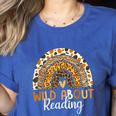 Wild About Reading Teacher Back To School Leopard Rainbow Women's Heather T-Shirt Heather True Royal Wild About Reading Teacher Back To School Leopard Rainbow Women's Heather T-Shirt Heather True Royal
