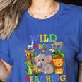 Wild About Teaching Safari Jungle School Teacher Women's Heather T-Shirt Heather True Royal