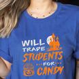 Will Trade Students For Candy Halloween Costume Teacher Women's Heather T-Shirt Heather True Royal Will Trade Students For Candy Halloween Costume Teacher Women's Heather T-Shirt Heather True Royal